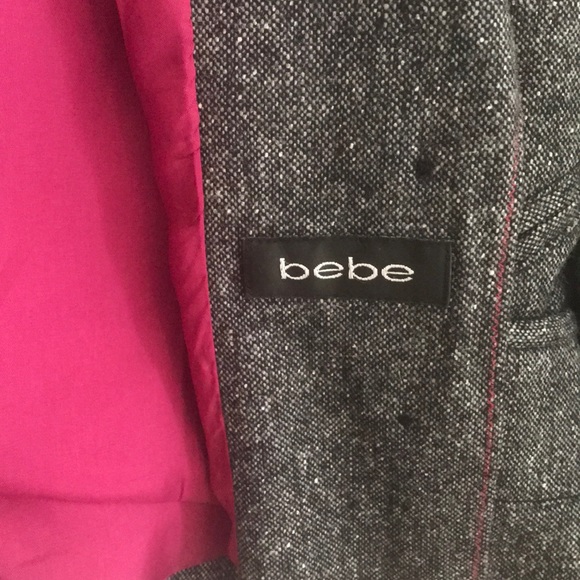 BEBE VINTAGE PINK EMBROIDERED GREY WOOL BLAZER JACKET - Picture 3 of 8